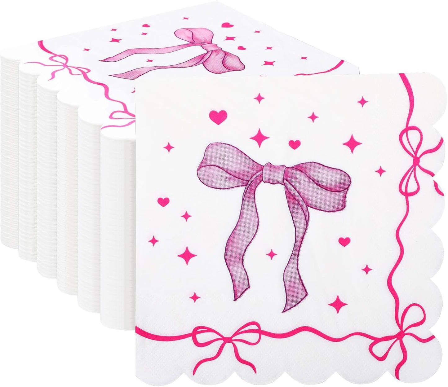 JULMELON Pink Bow Napkins, 100 Pcs Coquette Bowknot Party Supplies Hand Paper Towels Luncheon Dinner Napkins for Baby Shower Wedding Birthday Bridal Engagement Tea Party Decorations
