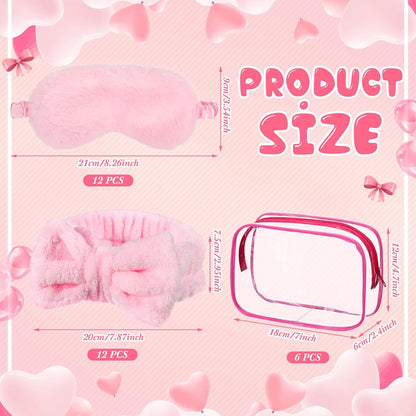 36 Pcs Sleepover Party Supplies 12 Spa Headband 12 Plush Sleep Eye Mask 12 Clear Cosmetic Bags Makeup Headband for Washing for Adult Spa Party Favor Graduation Beauty Gift(Pink)