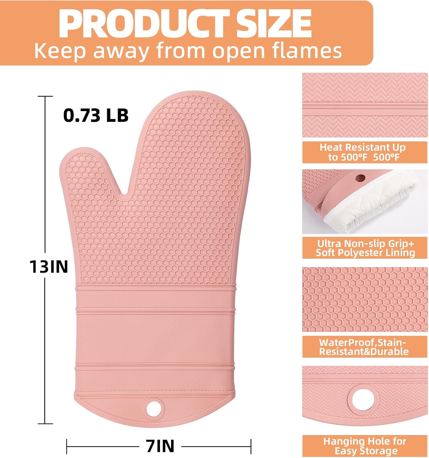 Silicone Oven Mitts Kitchen Potholder Set - Perfect for Baking and Cooking,Pink,2 Pcs Set