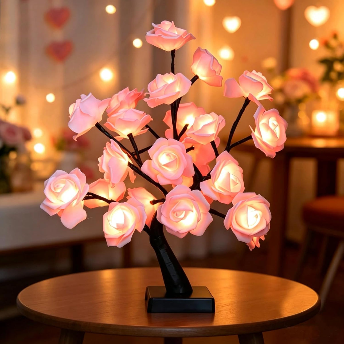 24 LED Pink Rose Tree Light, Artificial Bonsai Flower Table Lamp, USB Battery Powered Romantic Night Light for Bedroom Living Room Party Wedding, Valentine's Day Mother's Day for Her