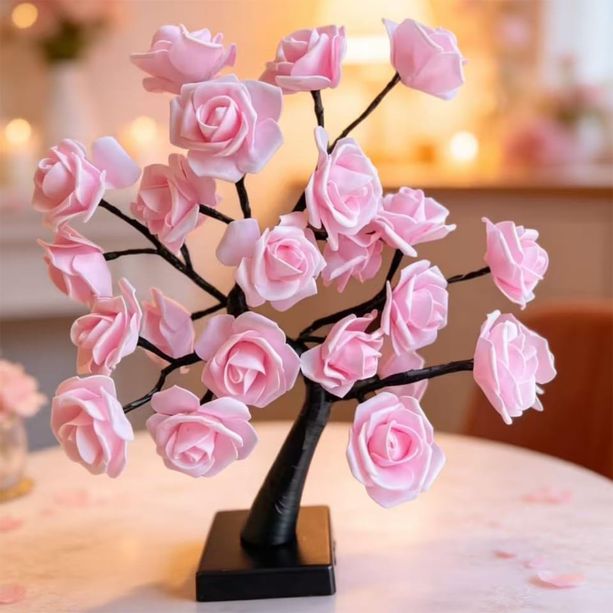 24 LED Pink Rose Tree Light, Artificial Bonsai Flower Table Lamp, USB Battery Powered Romantic Night Light for Bedroom Living Room Party Wedding, Valentine's Day Mother's Day for Her