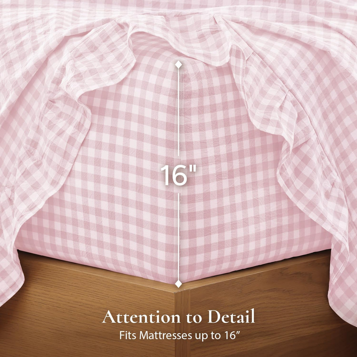Pink Queen Size Washed Cotton Gingham Soft Breathable Sheets Set