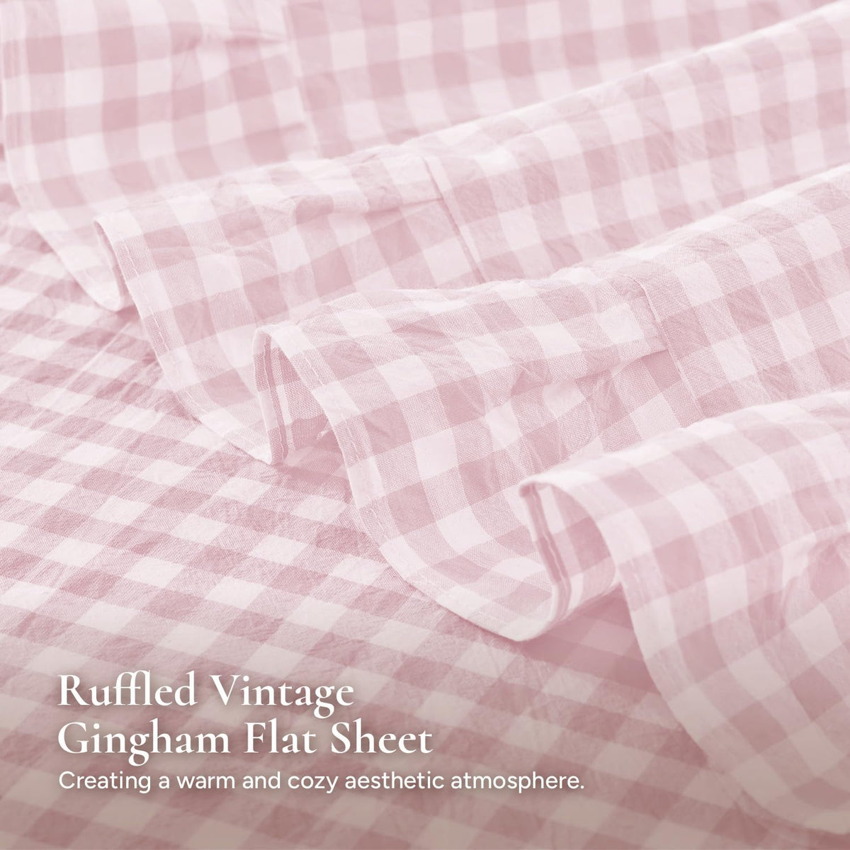 Pink Queen Size Washed Cotton Gingham Soft Breathable Sheets Set
