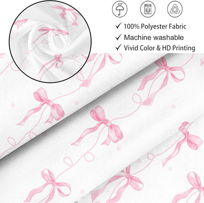Pink Bow Shower Curtain for Bathroom Decor, Teen Girls Theme, 72x72In