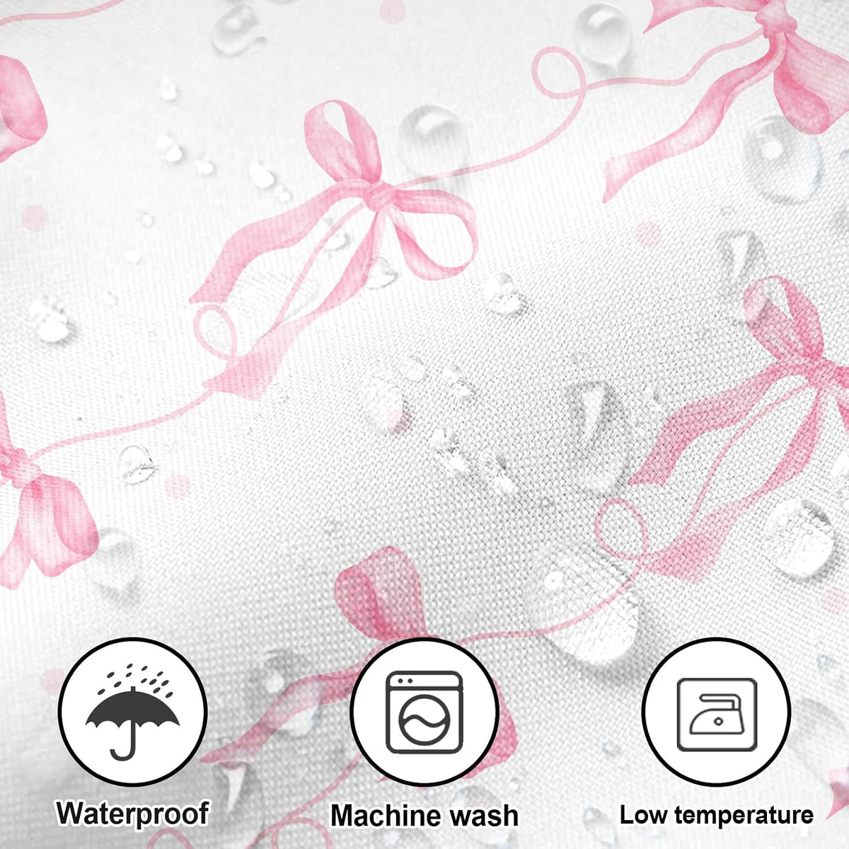 Pink Bow Shower Curtain for Bathroom Decor, Teen Girls Theme, 72x72In