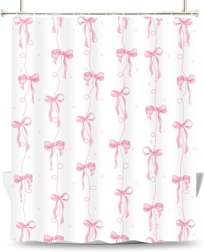 Pink Bow Shower Curtain for Bathroom Decor, Teen Girls Theme, 72x72In