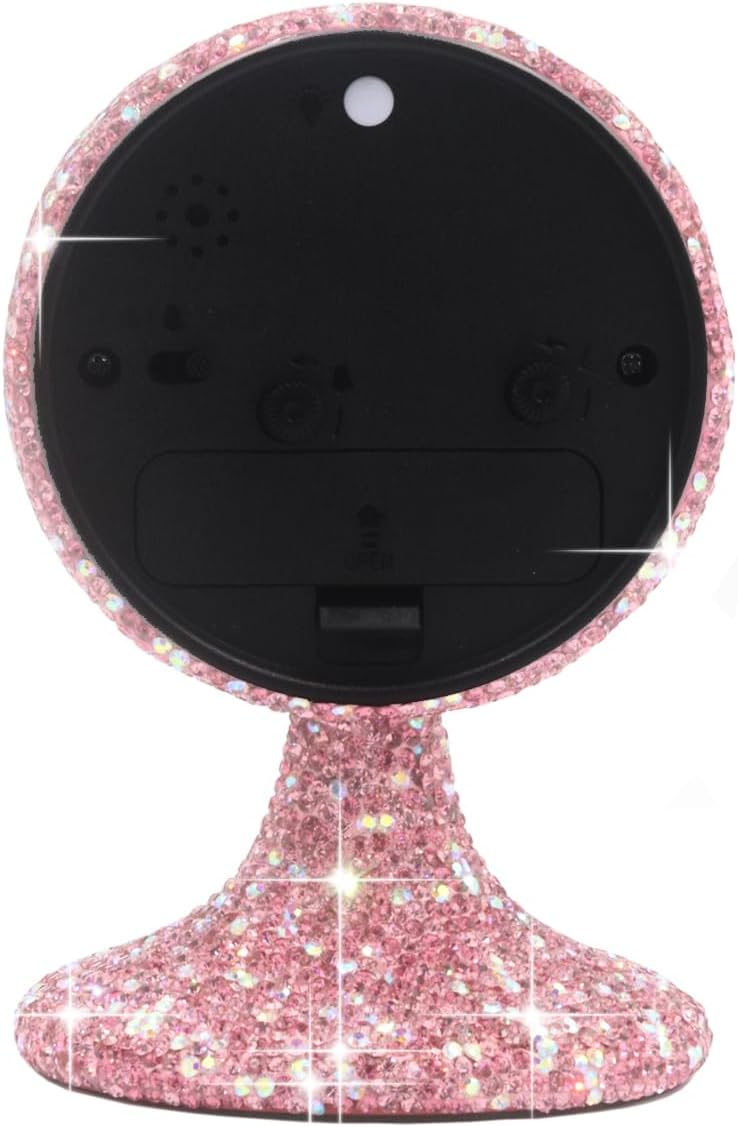 Luxury Rhinestone Small Alarm Desk Table Clock Morning Call Handmade Fashion Design for Bedroom Houseroom Living Room Cute As Gift AR (Pink)