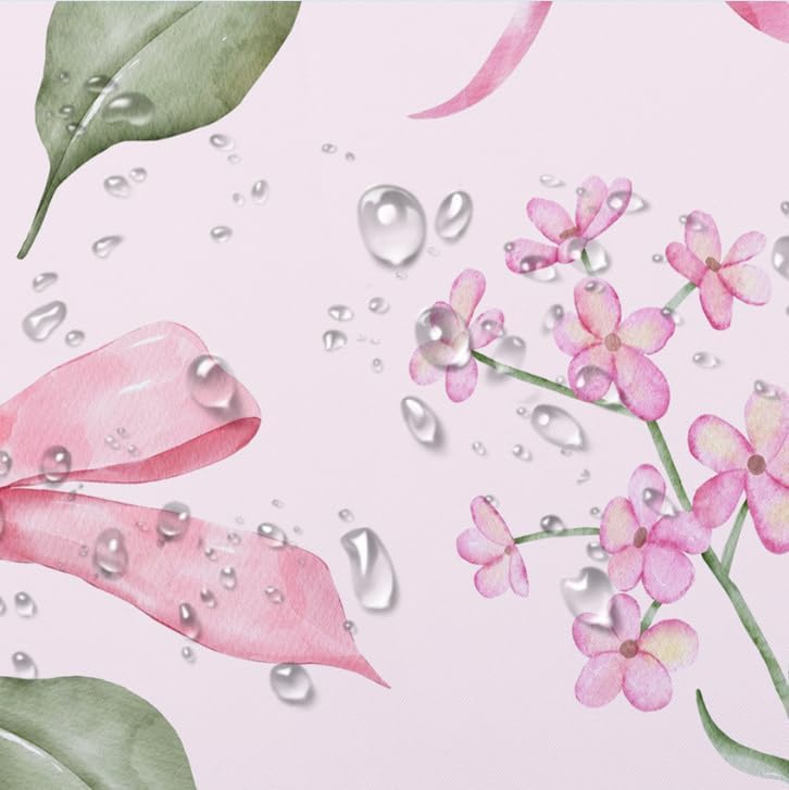 Pink Bow Floral Shower Curtain Bows with Vintage Flower Pink and Green Shower Curtain Set for Girls Bathroom Summer Wildflower Plant Cute Bathroom Shower Fabric Curtains with Hook,60x72 Inch