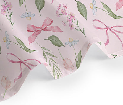 Pink Bow Floral Shower Curtain Bows with Vintage Flower Pink and Green Shower Curtain Set for Girls Bathroom Summer Wildflower Plant Cute Bathroom Shower Fabric Curtains with Hook,60x72 Inch