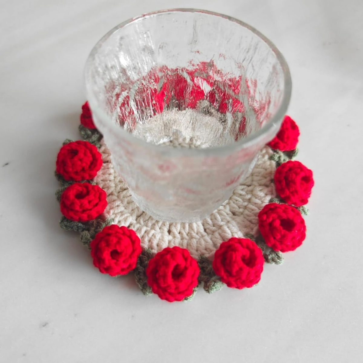 Crochet Flower Bouquet Blanket Coasters, Cute Crochet Rose, Fun Soft Decorative Coasters, for Office or Home (Pink)