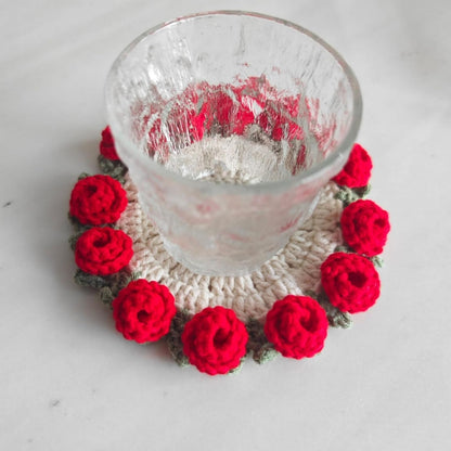 Crochet Flower Bouquet Blanket Coasters, Cute Crochet Rose, Fun Soft Decorative Coasters, for Office or Home (Pink)