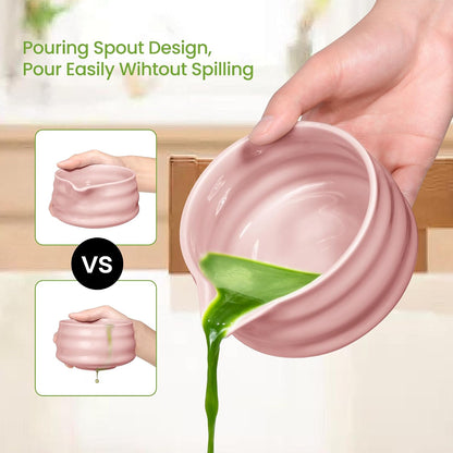 Matcha Whisk Set and Bowl, Matcha Making Kit Whisk, Bowl With Spout, Sifter, Ceramic Whisk Holder, Spoon Japanese Tea Powder Starter Tools For Ceremony Gift (Pink, 9 Pack)