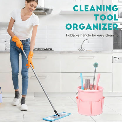Cleaning Caddy for Cleaning Supplies,17L Cleaning Supply Caddy with Handle Foldable Cleaning Supplies Organizer Bucket Cleaning Products Organizers for Home, Garden (Light Pink)