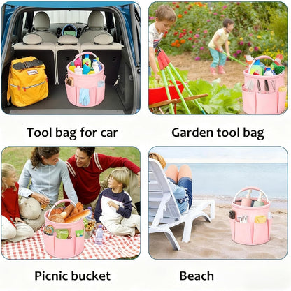 Cleaning Caddy for Cleaning Supplies,17L Cleaning Supply Caddy with Handle Foldable Cleaning Supplies Organizer Bucket Cleaning Products Organizers for Home, Garden (Light Pink)