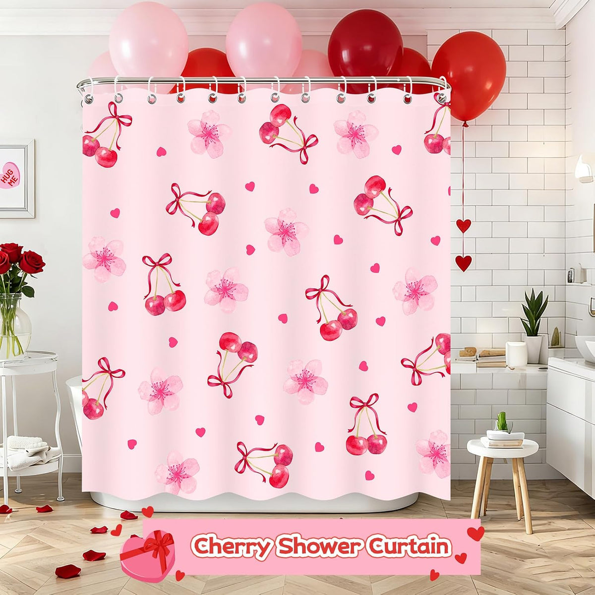 Cherry Shower Curtain, Pink Shower Curtain