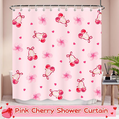 Cherry Shower Curtain, Pink Shower Curtain