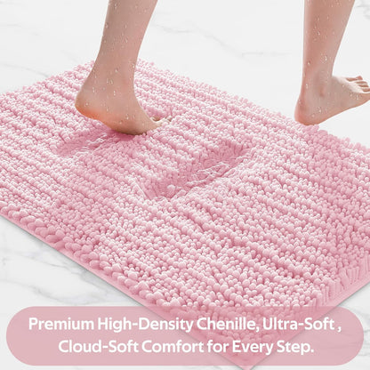 Upgrade Extra Large Pink Bathroom Rug Set 3 Pieces Ultra Soft, Thick Absorbent Bath Mats, Non Slip Chenille Toilet Mat for Bathroom, Bedroom, Kitchen
