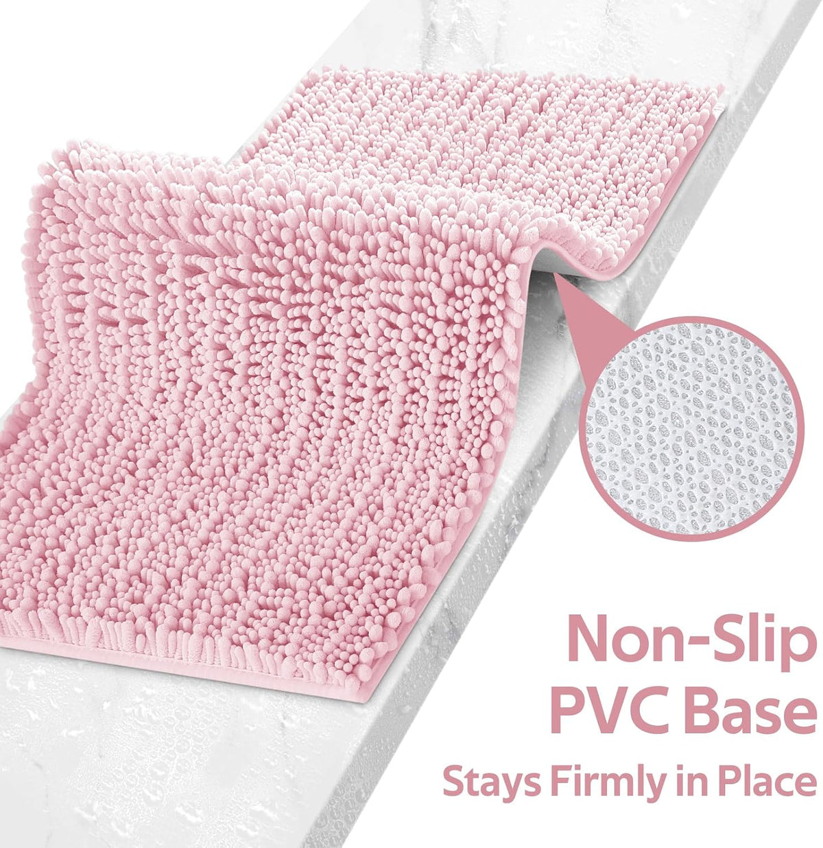 Upgrade Extra Large Pink Bathroom Rug Set 3 Pieces Ultra Soft, Thick Absorbent Bath Mats, Non Slip Chenille Toilet Mat for Bathroom, Bedroom, Kitchen