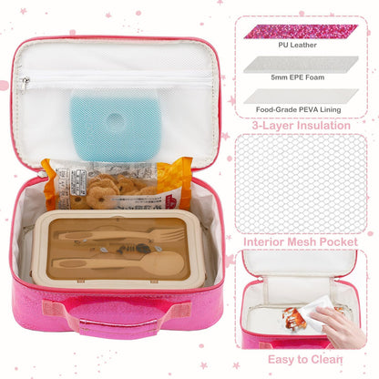Kids Lunch box Insulated Soft Bag Mini Cooler Back to School Thermal Meal Tote Kit for Girls, Boys,Pink