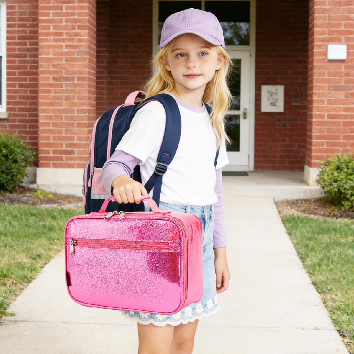 Kids Lunch box Insulated Soft Bag Mini Cooler Back to School Thermal Meal Tote Kit for Girls, Boys,Pink