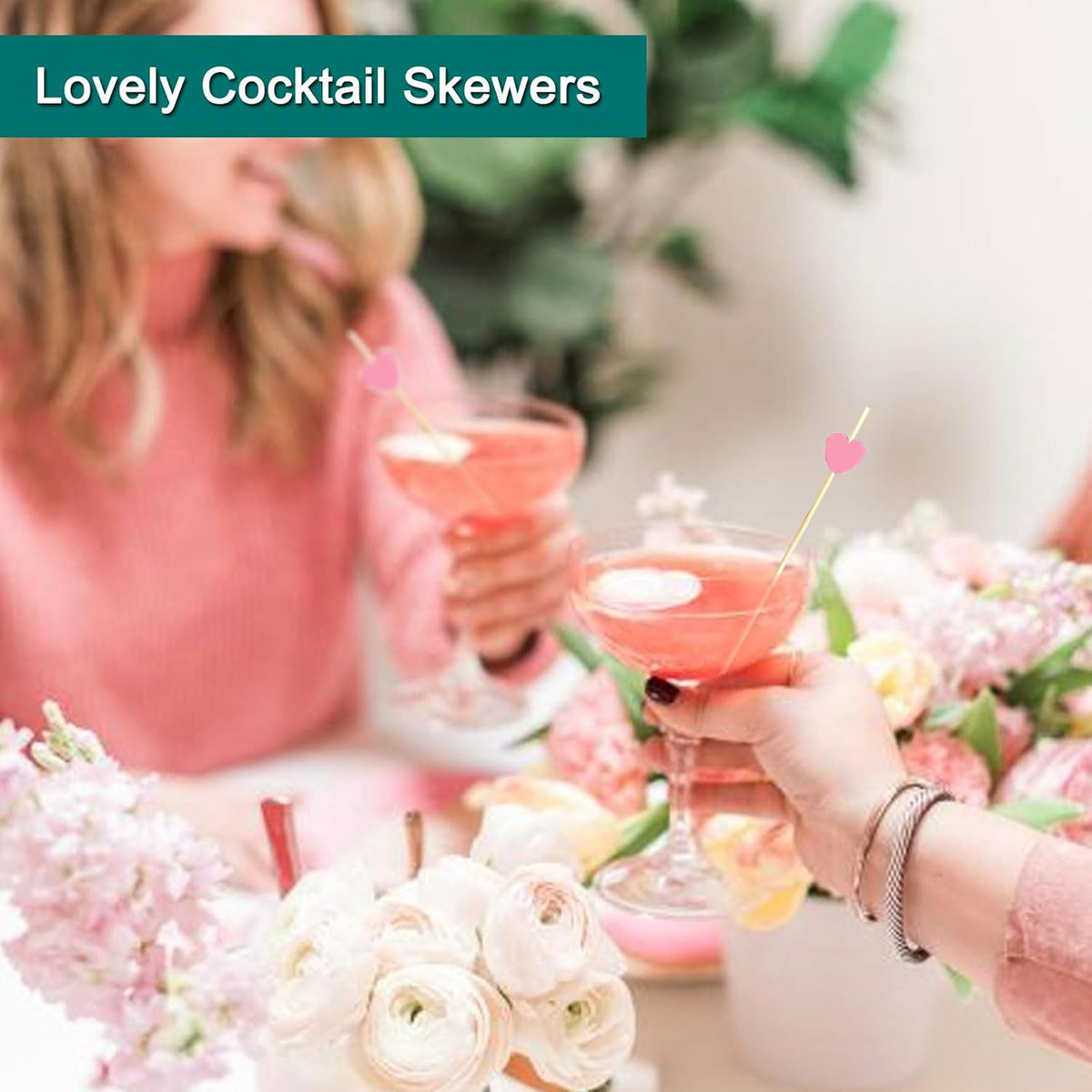 100 PCS Pink Heart Cocktail Picks Fancy Toothpicks for Appetizers