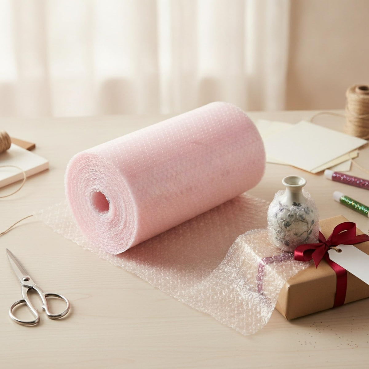 Pink Heart Bubble Wrap Roll for Gift Wrapping & Shipping Cushioning - Decorative Packaging