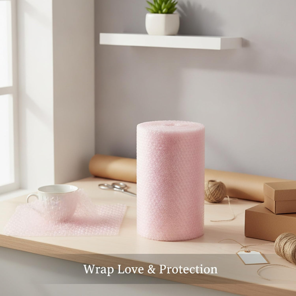 Pink Heart Bubble Wrap Roll for Gift Wrapping & Shipping Cushioning - Decorative Packaging