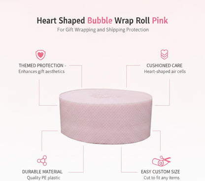 Pink Heart Bubble Wrap Roll for Gift Wrapping & Shipping Cushioning - Decorative Packaging