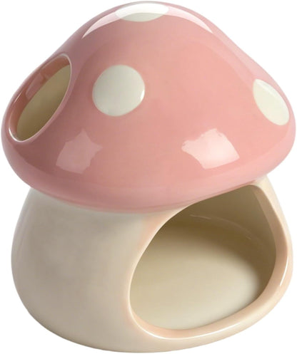 Ceramic Betta Fish Tank Accessories Decor Cute Mushroom House Aquarium Decoration Hideout Cave Ornament for Small Fish, Shrimp, Goldfish and Reptiles (Pink)