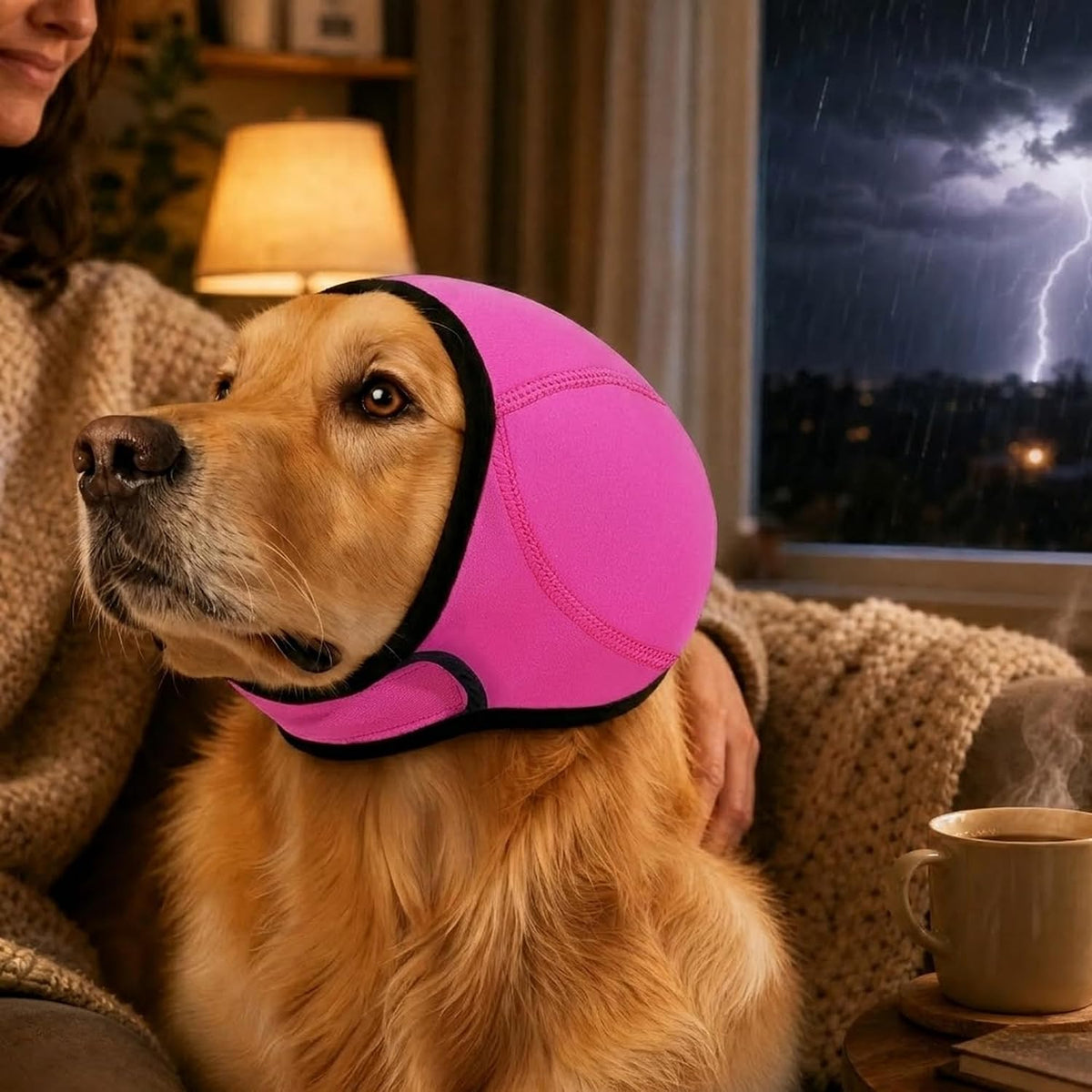 Noise-Cancelling Ear Wrap for Dogs – Calming Pet Ear Muffs for Thunder, Fireworks, and Bathing – Quiet, Adjustable, and Water-Resistant for Noise Reduction and Swimming (Pink, Small)