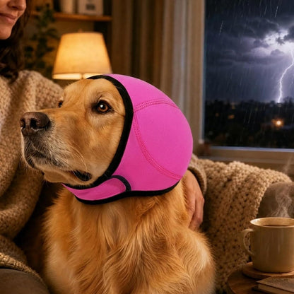 Noise-Cancelling Ear Wrap for Dogs – Calming Pet Ear Muffs for Thunder, Fireworks, and Bathing – Quiet, Adjustable, and Water-Resistant for Noise Reduction and Swimming (Pink, Small)