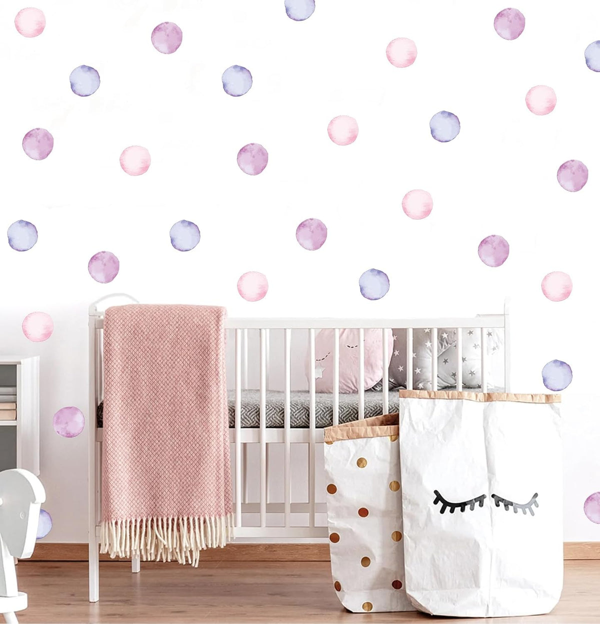 Watercolor Polka Dots Wall Decals Rainbow Colorful Removable Round Stickers for Kids Baby Girls Playroom Nursery Room (Pink Purple)