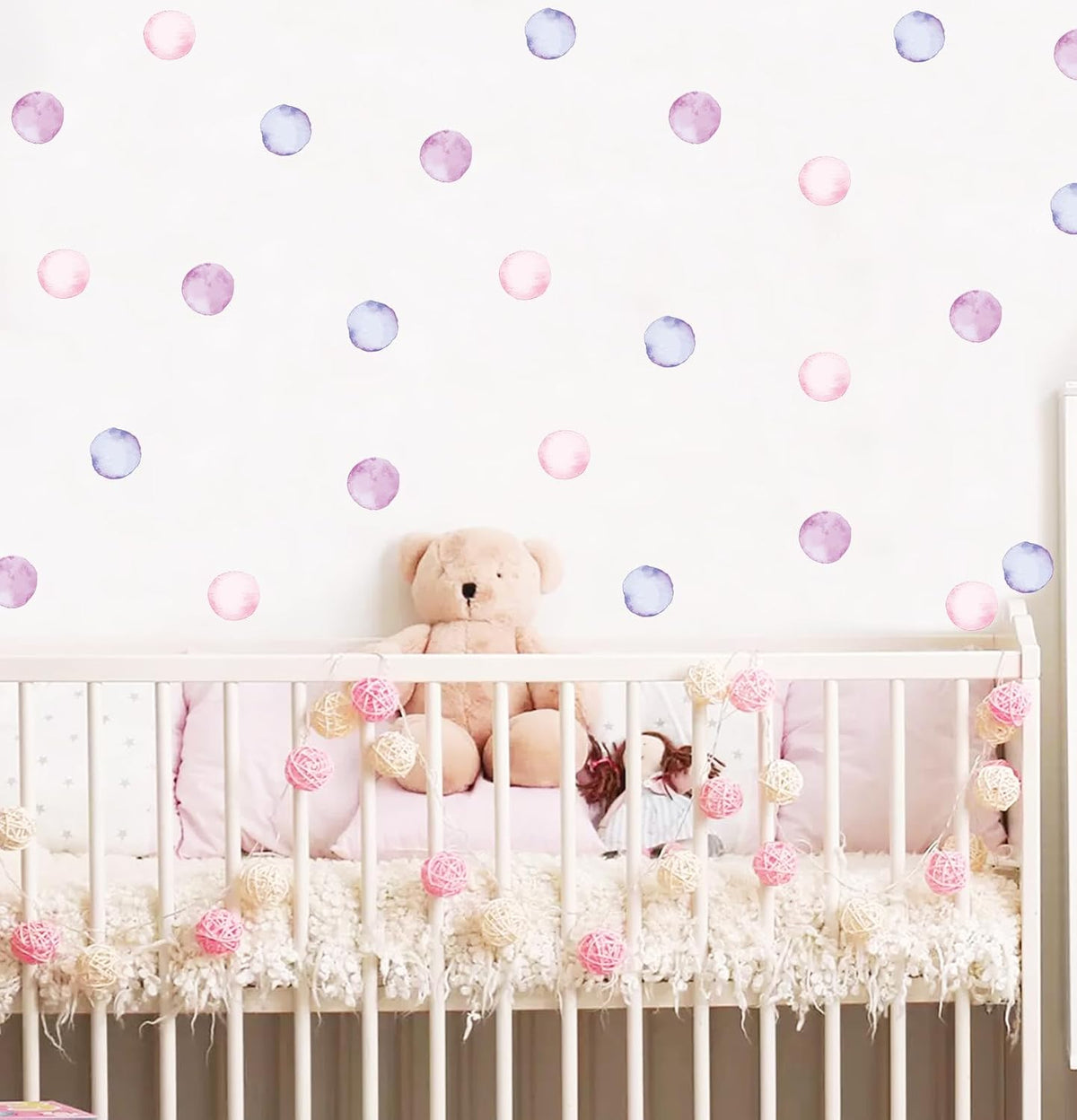 Watercolor Polka Dots Wall Decals Rainbow Colorful Removable Round Stickers for Kids Baby Girls Playroom Nursery Room (Pink Purple)