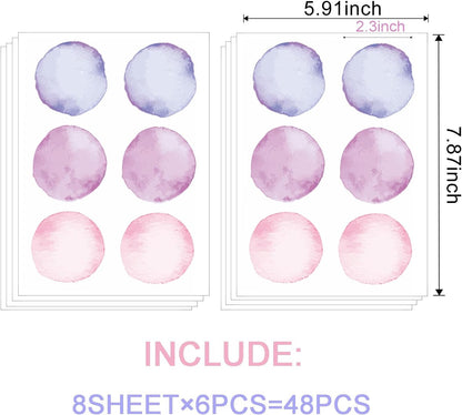 Watercolor Polka Dots Wall Decals Rainbow Colorful Removable Round Stickers for Kids Baby Girls Playroom Nursery Room (Pink Purple)