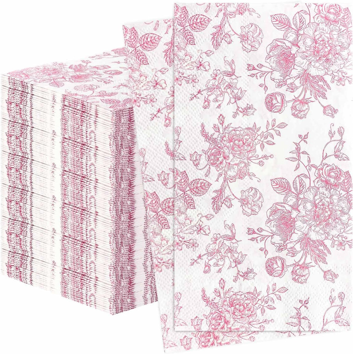 100 Pcs Pink Floral Dinner Napkins 3-Ply Flower Paper Napkins Disposable Guest Hand Towels for Bathroom Dinner Wedding Baby Shower Party Floral Guest Bathroom Napkins