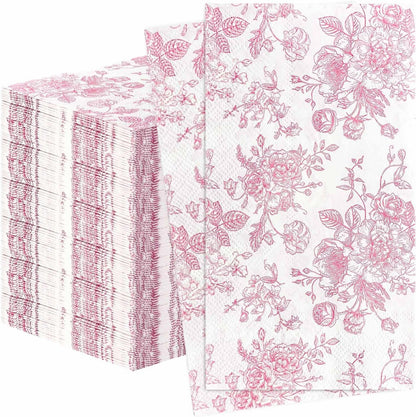 100 Pcs Pink Floral Dinner Napkins 3-Ply Flower Paper Napkins Disposable Guest Hand Towels for Bathroom Dinner Wedding Baby Shower Party Floral Guest Bathroom Napkins