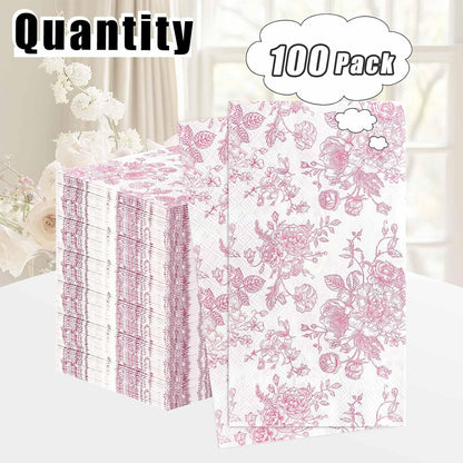 100 Pcs Pink Floral Dinner Napkins 3-Ply Flower Paper Napkins Disposable Guest Hand Towels for Bathroom Dinner Wedding Baby Shower Party Floral Guest Bathroom Napkins