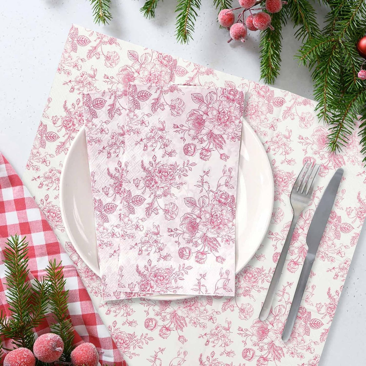 100 Pcs Pink Floral Dinner Napkins 3-Ply Flower Paper Napkins Disposable Guest Hand Towels for Bathroom Dinner Wedding Baby Shower Party Floral Guest Bathroom Napkins