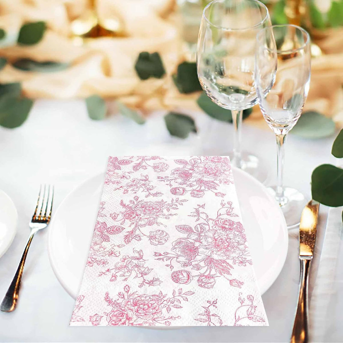100 Pcs Pink Floral Dinner Napkins 3-Ply Flower Paper Napkins Disposable Guest Hand Towels for Bathroom Dinner Wedding Baby Shower Party Floral Guest Bathroom Napkins