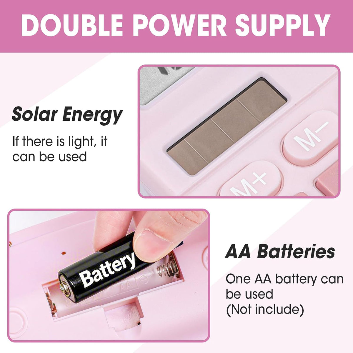 2 Pack Calculator, Pink Calculators Desktop 12 Digits with Large LCD Display and Sensitive Butto, Solar and Battery Dual Power, Desk Calculator
