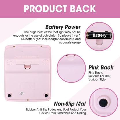 2 Pack Calculator, Pink Calculators Desktop 12 Digits with Large LCD Display and Sensitive Butto, Solar and Battery Dual Power, Desk Calculator