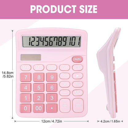 2 Pack Calculator, Pink Calculators Desktop 12 Digits with Large LCD Display and Sensitive Butto, Solar and Battery Dual Power, Desk Calculator