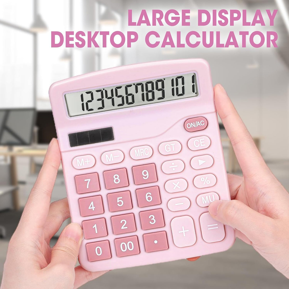 2 Pack Calculator, Pink Calculators Desktop 12 Digits with Large LCD Display and Sensitive Butto, Solar and Battery Dual Power, Desk Calculator