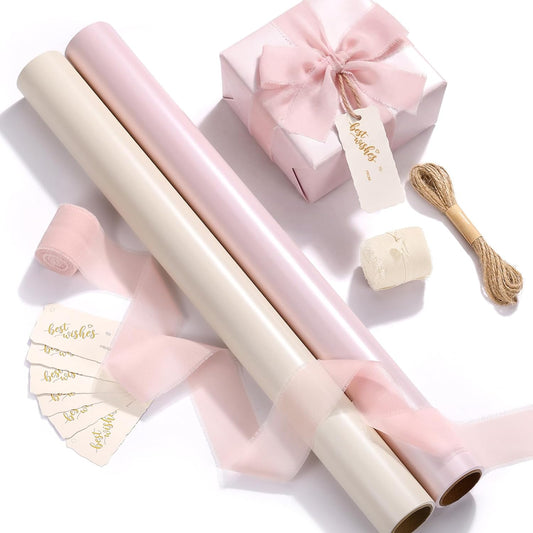 Gift Wrapping Paper 2 Rolls - 17x33 Ft - Pearlescent Pink Gift Wrap Supplies Decorations for Valentine's, Girls Birthday, Christmas, Wedding, Baby Shower, 2 Colors