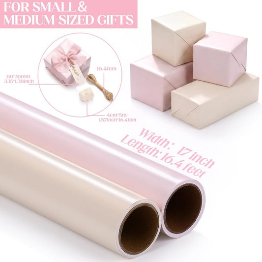 Gift Wrapping Paper 2 Rolls - 17x33 Ft - Pearlescent Pink Gift Wrap Supplies Decorations for Valentine's, Girls Birthday, Christmas, Wedding, Baby Shower, 2 Colors