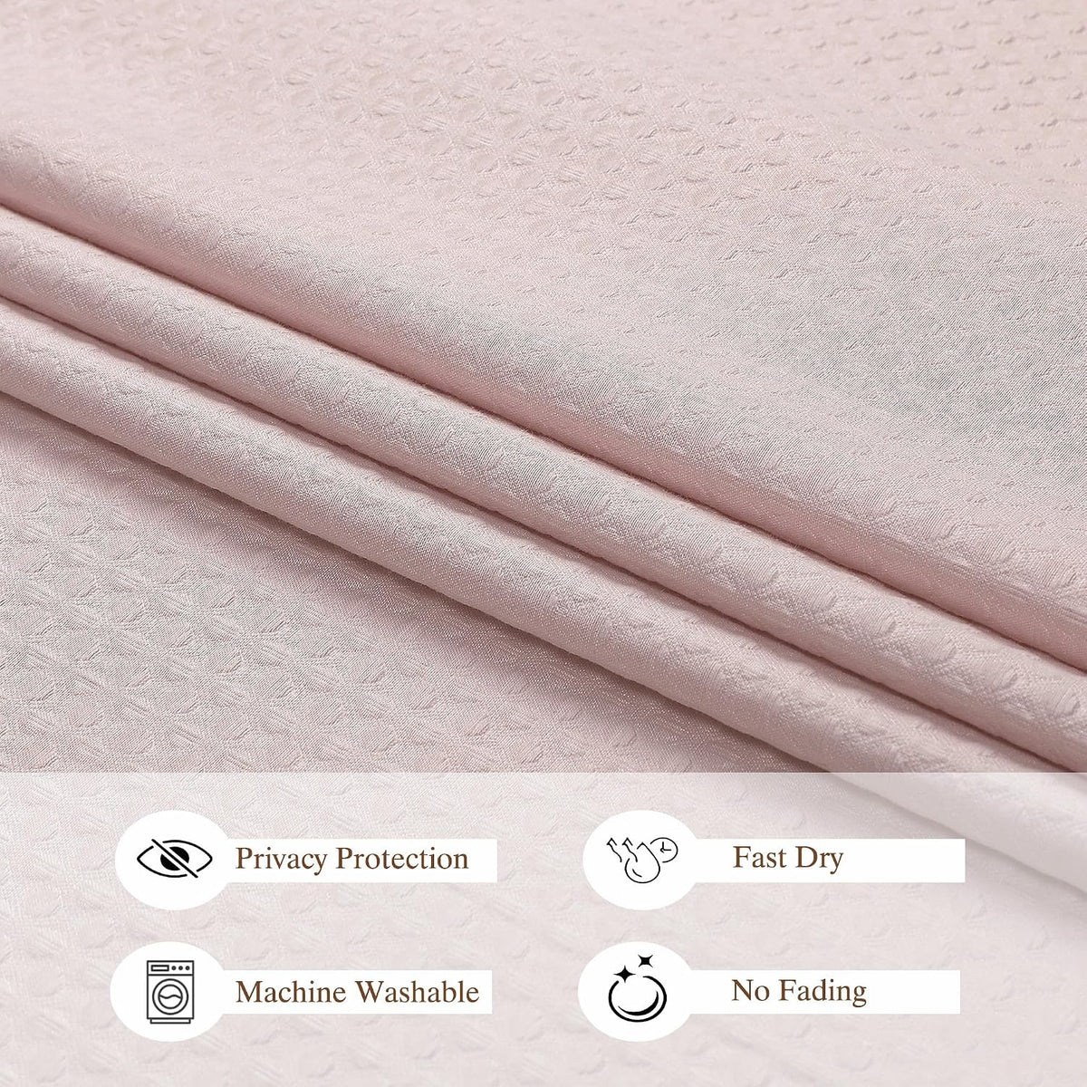 Pink Shower Curtains for Bathroom，Dot Like Embossed Textured Waterproof Soft Polyester Cloth Shower Curtain，Hotel Spa Machine Washable，72Wx72L
