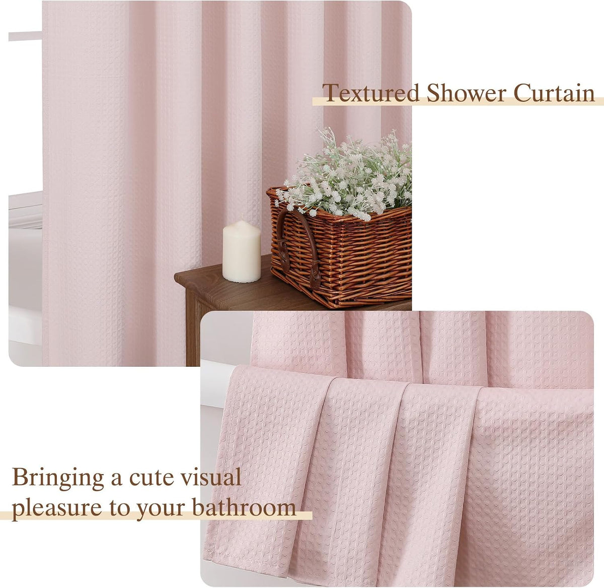 Pink Shower Curtains for Bathroom，Dot Like Embossed Textured Waterproof Soft Polyester Cloth Shower Curtain，Hotel Spa Machine Washable，72Wx72L