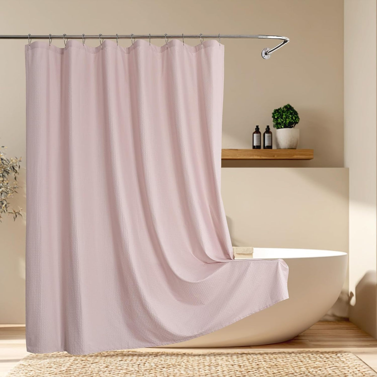 Pink Shower Curtains for Bathroom，Dot Like Embossed Textured Waterproof Soft Polyester Cloth Shower Curtain，Hotel Spa Machine Washable，72Wx72L