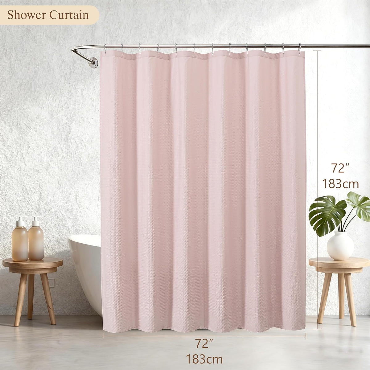 Pink Shower Curtains for Bathroom，Dot Like Embossed Textured Waterproof Soft Polyester Cloth Shower Curtain，Hotel Spa Machine Washable，72Wx72L
