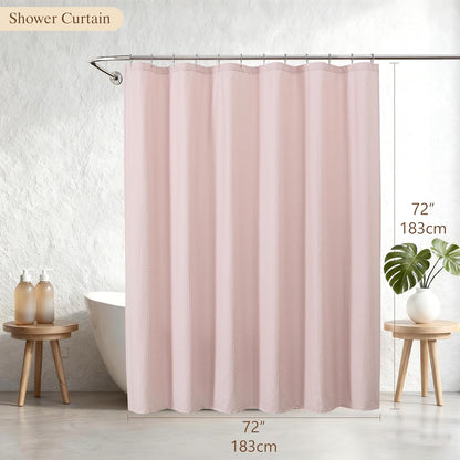 Pink Shower Curtains for Bathroom，Dot Like Embossed Textured Waterproof Soft Polyester Cloth Shower Curtain，Hotel Spa Machine Washable，72Wx72L